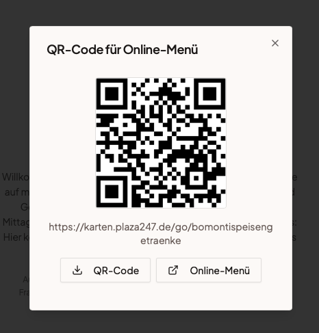 QR-Code für das Online-Menü eines Restaurants
