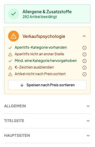 Verkaufspsychologie-Check mit fünf geprüften Punkten und Allergen-Status